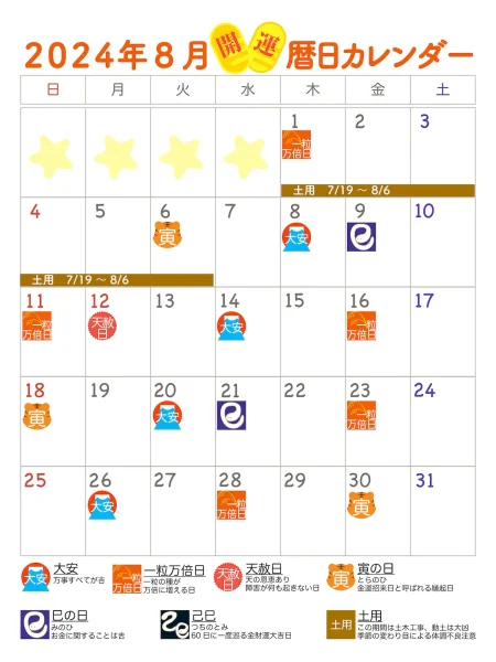 2024年8月　開運カレンダー